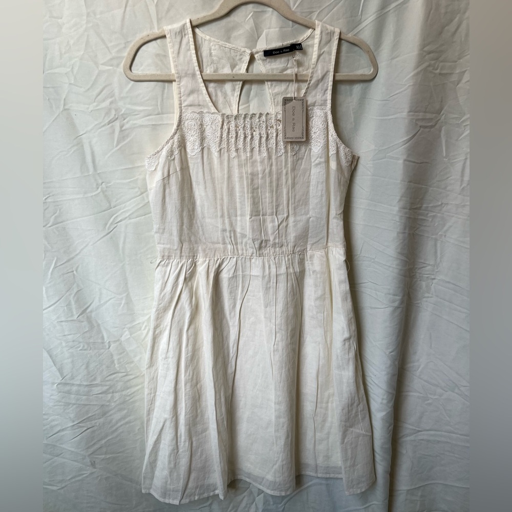 Lace and linen ivory dress